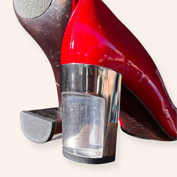 Stuart Weitzman Red Patent Leather Lucite Heels | 6.5 - Picture 6 of 9